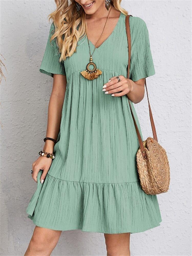 👗💃Vintage női pamut V-nyakú ruha